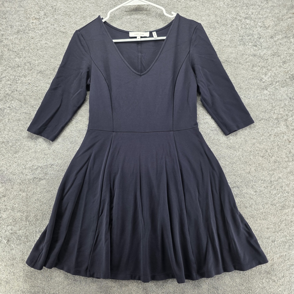 Lark & Ro Dress Womens M Black Fit & Flare Short 3/4 Sleeve V-Neck Jersey